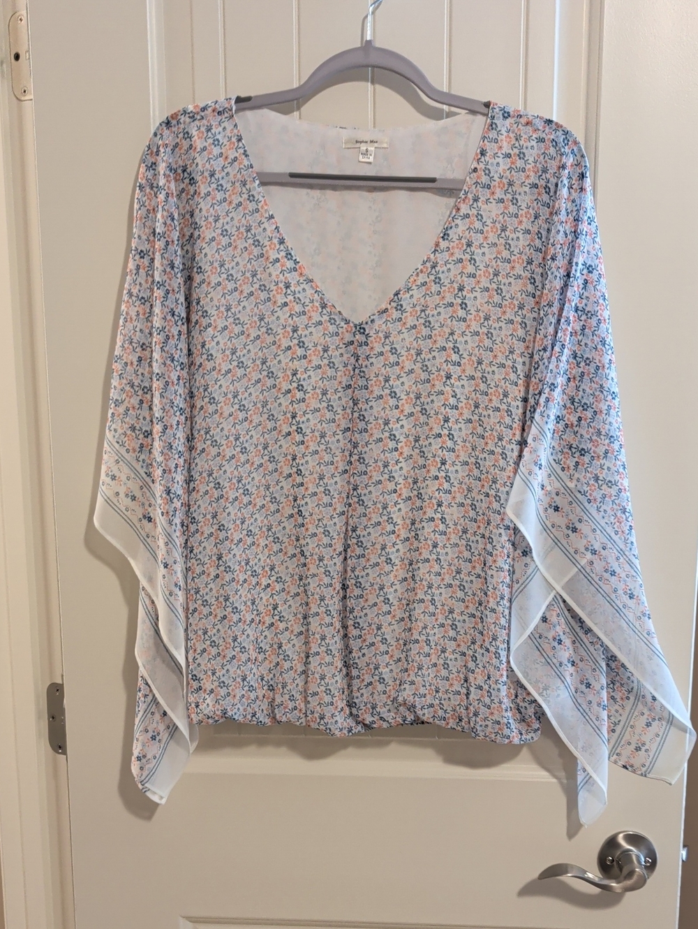 Sophie Max Light Blue Floral V-Neck Blouse
